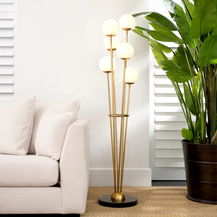 Antique brass finish | white glass | black marble base