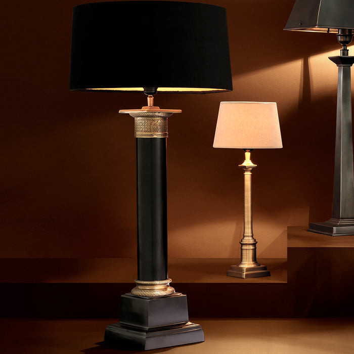 Lampa stołowa Eichholtz Monaco, czarna, postarzane mosiężne wykończenie, zawiera klosz