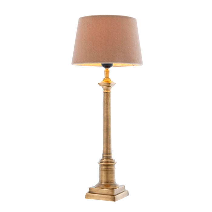 Lampa stołowa Eichholtz Cologne S, postarzane mosiężne wykończenie, zawiera klosz