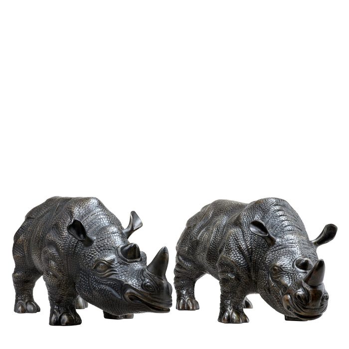 Figurka Rhinoceros, wykończenie w brązie z refleksami, zestaw 2 szt.