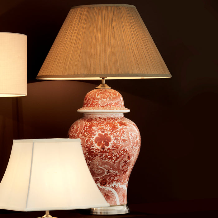 Lampa stołowa Eichholtz Palmarito, czerwona porcelana, zawiera klosz