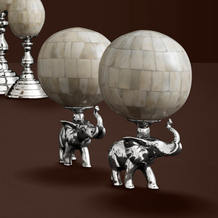 Figurka Object Elephanti, kość naturalna, zestaw 2 szt., niklowane wykończenie