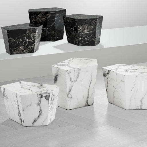 Stolik kawowy Eichholtz Prudential, zestaw 3 szt., biały sztuczny marmur