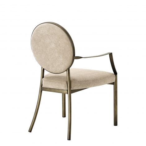 Krzesło stołowe Eichholtz Scribe, z podłokietnikiem, ciemny mosiądz, surowy aksamit