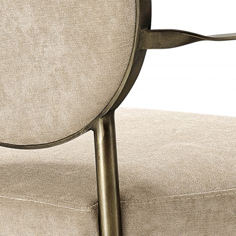 Krzesło stołowe Eichholtz Scribe, z podłokietnikiem, ciemny mosiądz, surowy aksamit