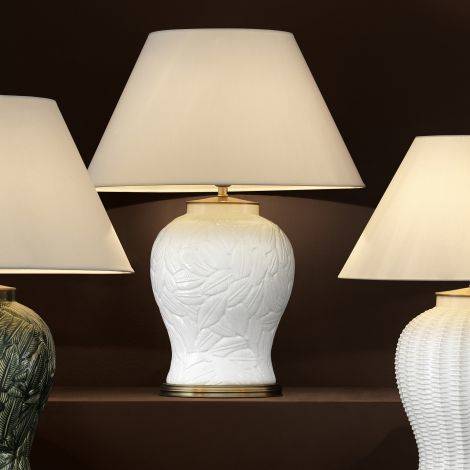 Lampa stołowa Eichholtz Cyprus, biała ceramika, zawiera klosz