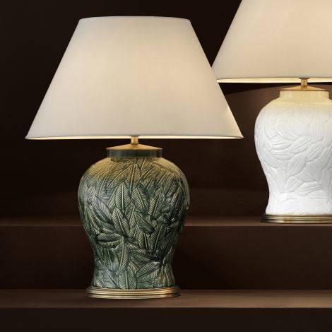 Lampa stołowa Eichholtz Cyprus, zielona ceramika, zawiera klosz