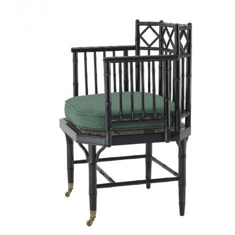 Krzesło Eichholtz Xavier, błyszczące czarne wykończenie, zawiera poduszkę