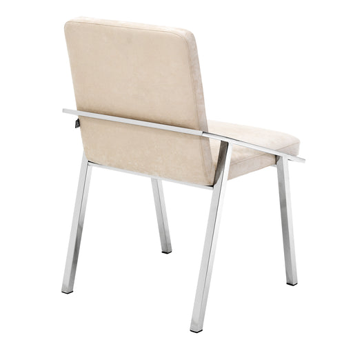 Fotel Eichholtz Reynolds, polerowana stal nierdzewna, ecru aksamit