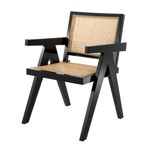 Krzesło stołowe Eichholtz Adagio, czarne wykończenie, naturalna trzcina