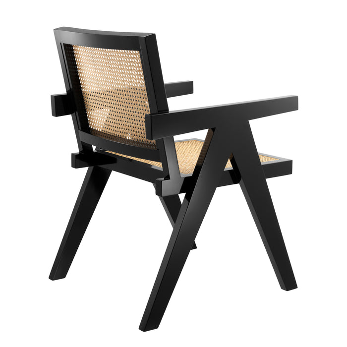 Krzesło stołowe Eichholtz Adagio, czarne wykończenie, naturalna trzcina