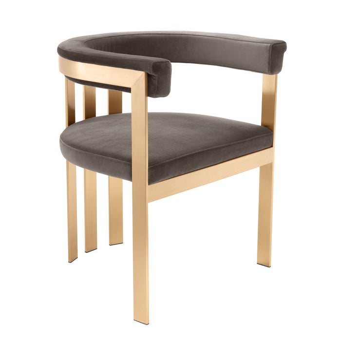 Krzesło stołowe Eichholtz Clubhouse, wykończenie ze szczotkowanego mosiądzu, w kolorze savona grey