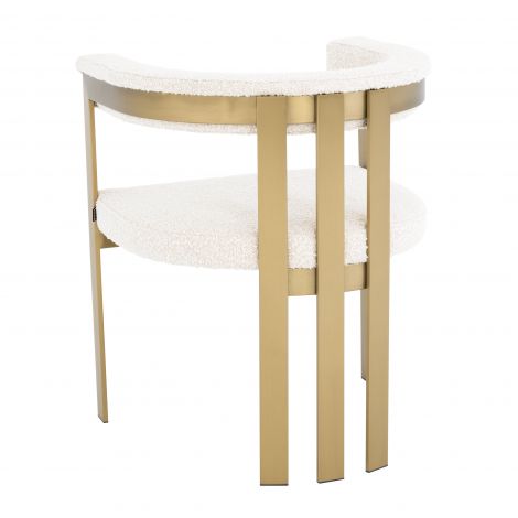 Krzesło stołowe Eichholtz Clubhouse, szczotkowane mosiężne wykończenie, w kolorze bouclé cream